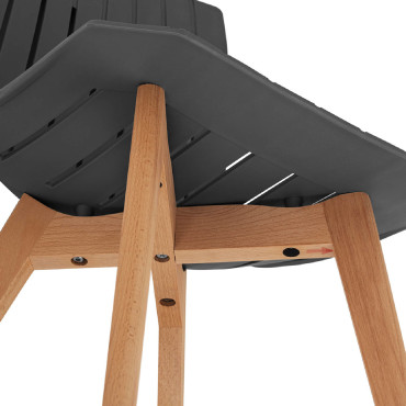Chaise en plastique avec des pieds en bois pour la maison, bureau, jusqu'à 150 kg, 2 pièces, grises.