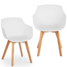 Silla de cubo de plástico escandinavo con patas de madera de hasta 150 kg 2 PC. Blanco