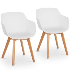 Scandinavian plastic bucket chair with wooden legs up to 150 kg 2 pcs. White