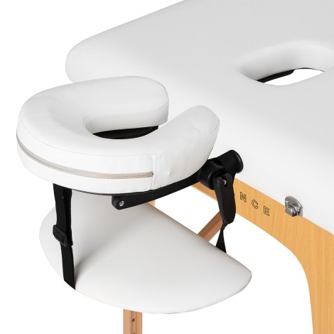 Maca de massagem dobrável BALANCE de madeira 2 segmentos branca — close-up da cabeça