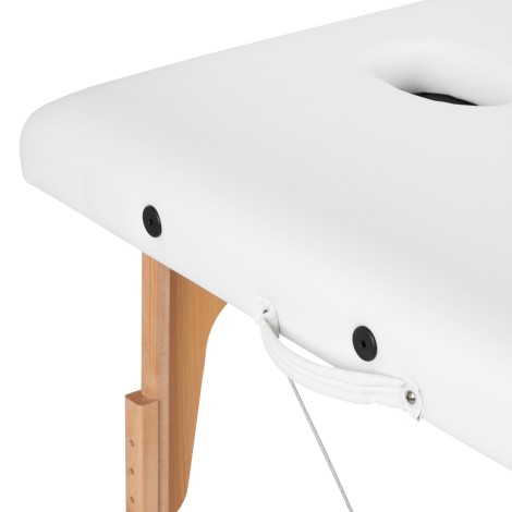 BALANCE wooden folding massage table 2 segment white — close-up of the surface