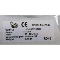 AS30 2-backpoint pumppu 2-takalevy. 230V (650 mmHg, 35-40l / min)
