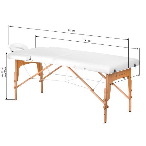 Maca de massagem dobrável BALANCE de madeira 2 segmentos branca — vista lateral