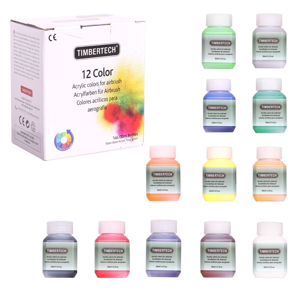 Mix-ja 12x 30ml Värvid 12 värvi akrüül Aerostograps Timbertech