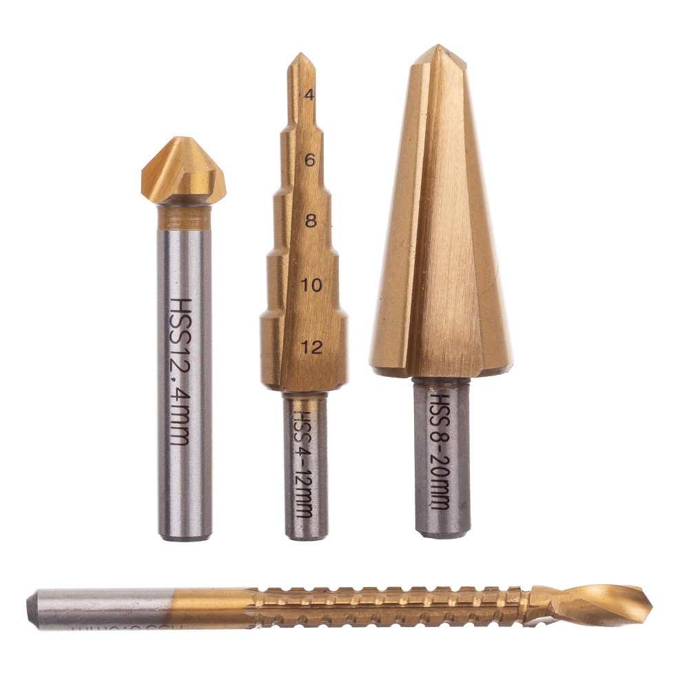 Perceuse conique DN-F1290 4PCS Moulage progressive Moulinage progressive (Titanated) Poignée cylindrique (-)