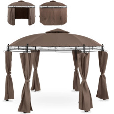 Pavillon de jardin tente abri pliable rond avec des murs diamètre 3,5 m marron.