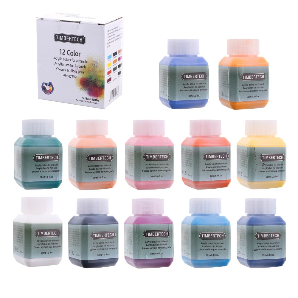 Mix-II peintures 12x 30 ml 12 couleurs pour aérographies acryliques Timbertech