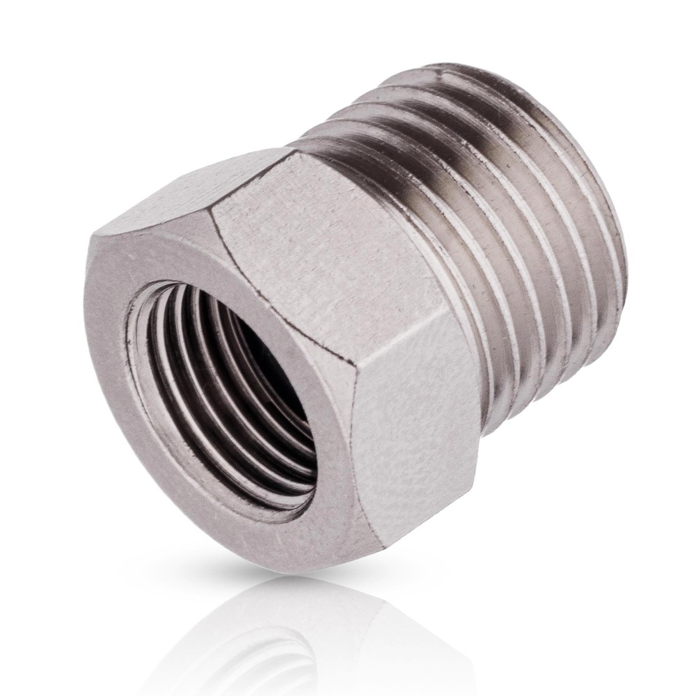 Pneumatische reductie 1/8 GW x 1/4 GZ met rubberen afdichting ORING