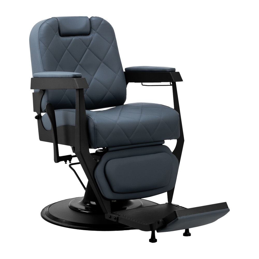 Fauteuil de barbier Gabbiano Bruno bleu acier avec base noire — vue latérale