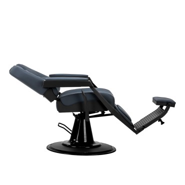 Fauteuil de barbier Gabbiano Bruno bleu acier avec base noire — vue latérale