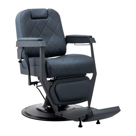 Poltrona da barbiere Gabbiano Bruno blu acciaio con base grigia — vista frontale