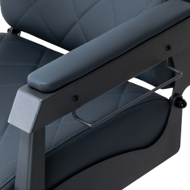 Gabbiano Friseurstuhl Bruno Stahlblau mit grauer Basis — Detailaufnahme Armlehne