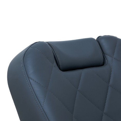 Barberské kreslo Gabbiano Bruno oceľovo modré so sivým podstavcom — detail operadla