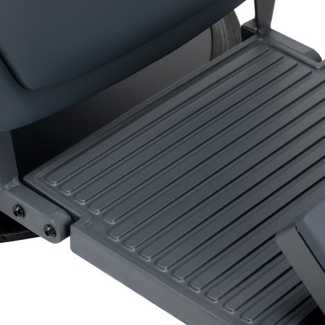 Fauteuil de barbier Gabbiano Bruno bleu acier avec base grise — gros plan base