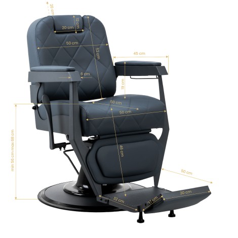 Fauteuil de barbier Gabbiano Bruno bleu acier avec base grise — vue latérale