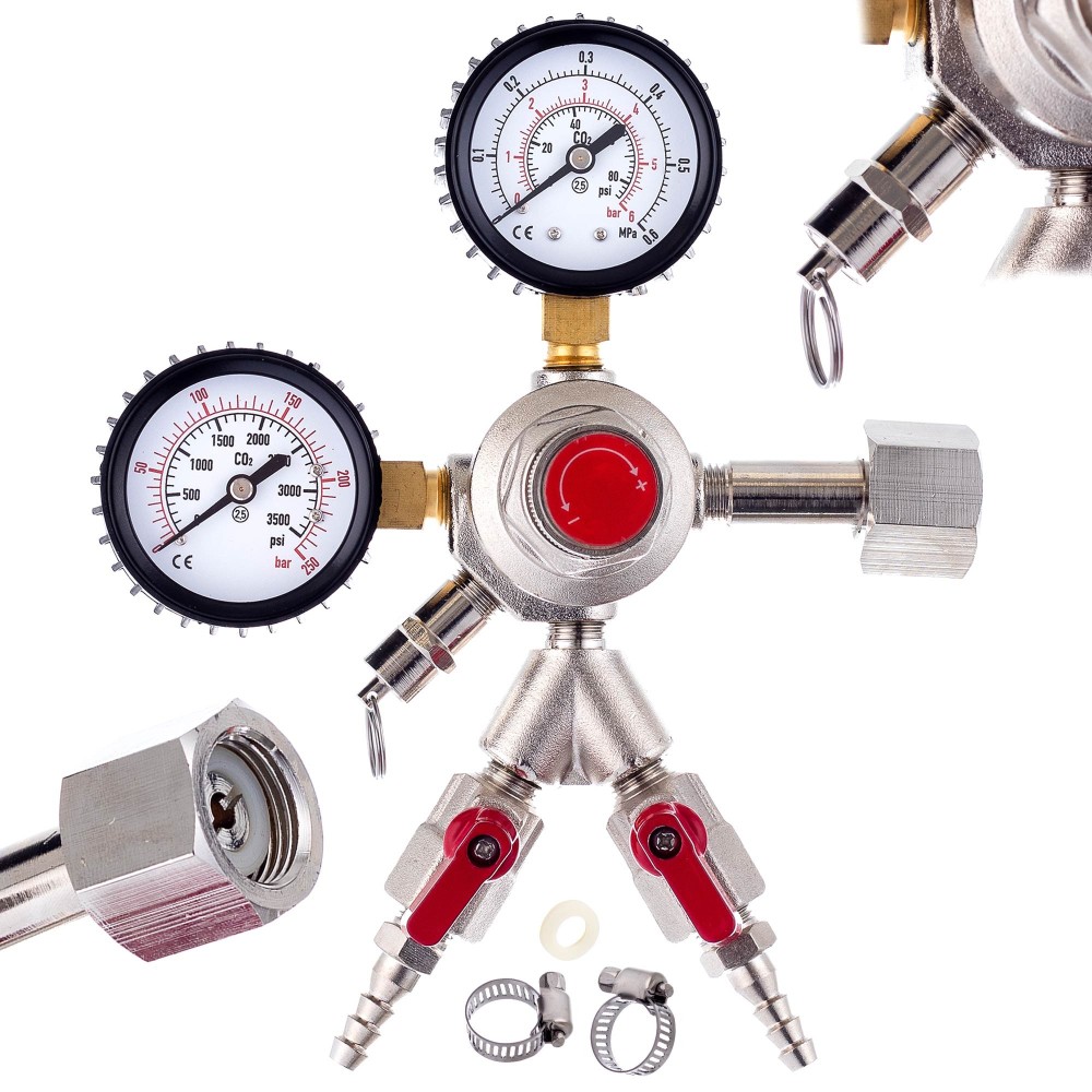 CO2 reducer for water wine beer cider cider dual fuse 2x 8mm valor