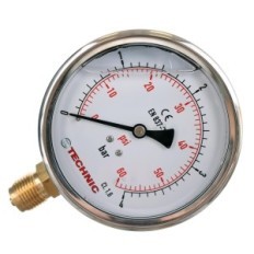 Gliceryn manometri. YT100GL-1/2 "0-4 bar 100mm pohjakierre