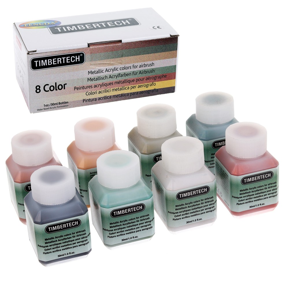 Metalen acrylverven voor 8x 30ml Timbertech-aerografen 8x