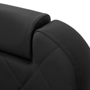 Poltrona da barbiere Gabbiano Bruno con struttura grafite, rivestimento nero — primo piano dello schienale