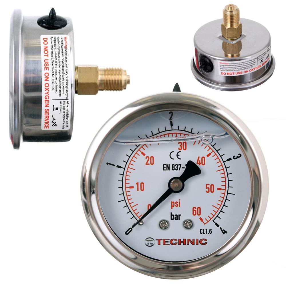 Pgb120004 gauge 0- 4bar glicer.63mm 1/4 "bagtråd