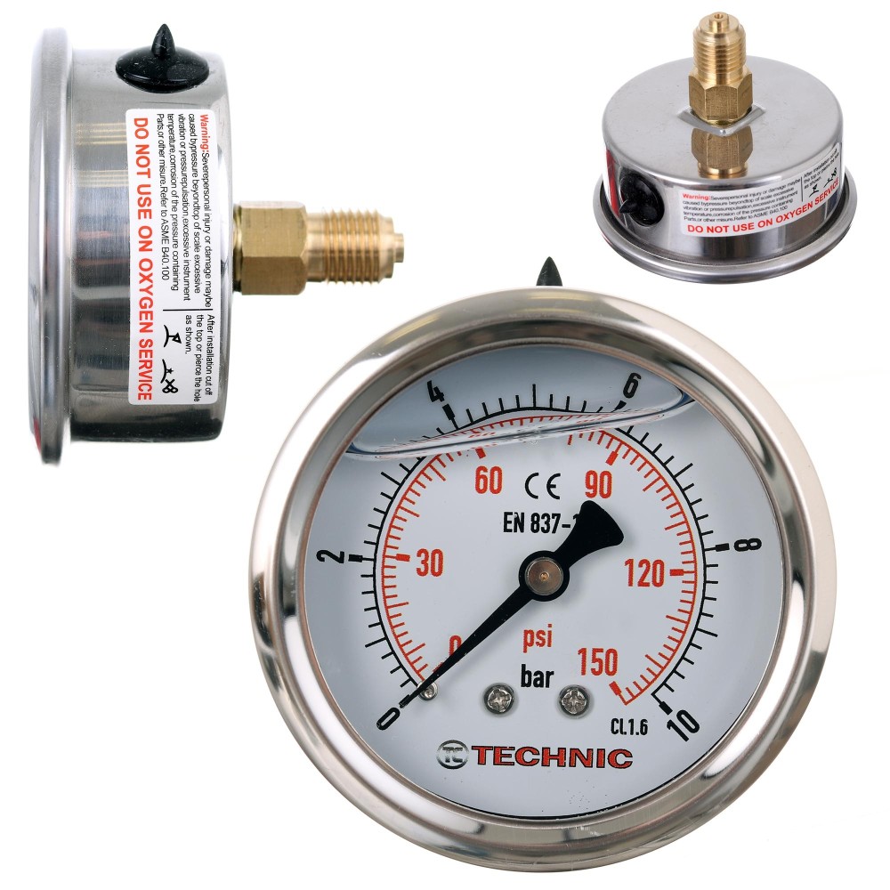 Glicerine Tryckmätare Ductage Glicer Menometer 63mm 0-10 Bar Thread 1/4 "Bakre