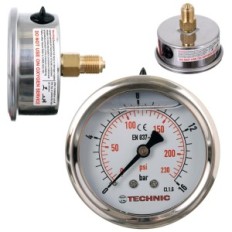 Minometro duttile manometro Glicerine 63mm 0-16 Barretta a barretta da 1/4 "posteriore