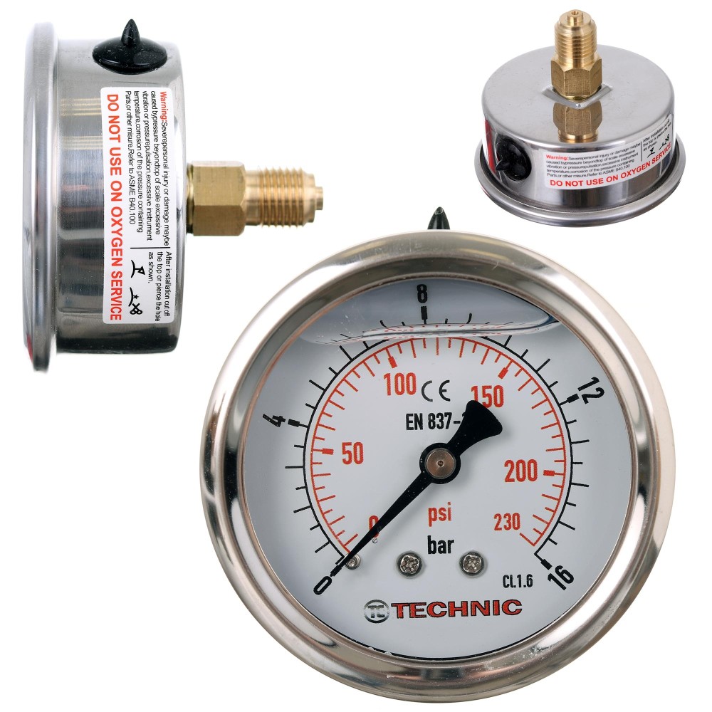 Glikeerīna spiediena mērītājs Kalta menometrs 63mm 0-16 bāra vītne 1/4 "Aizmugurējais