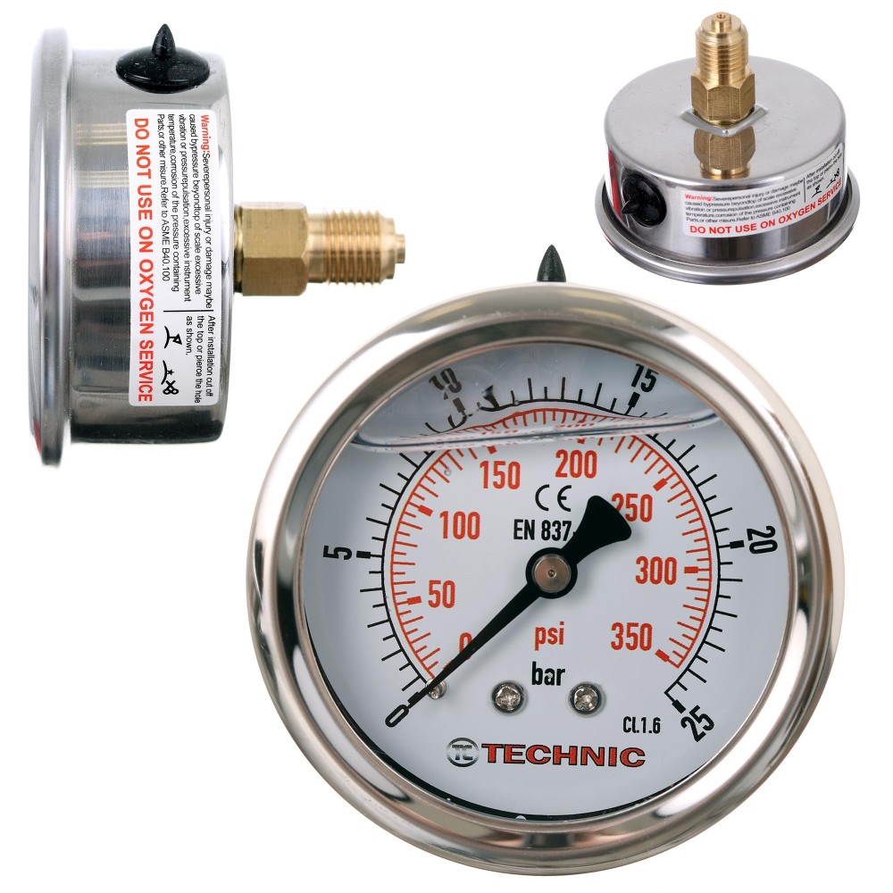 Manometr Glicerynowy Ciśnieniomierz Zegar 63mm 0-25 bar Gwint 1/4” Tylny