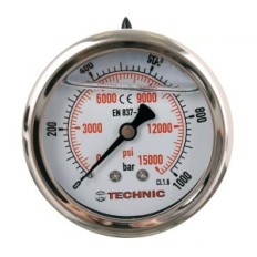 Minometro duttile glicerine calibro idraulico 63mm 0-1000 bar 1/4 "