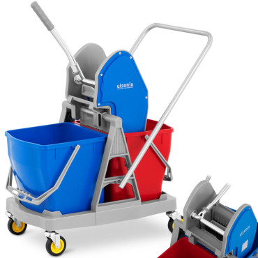 Carrinho de filmagem com uma imprensa de seda para mop plana dois baldes 2 x 20 l