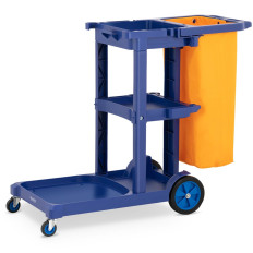 Carrello di servizio con ripiani con mop e borsa per lavanderia