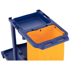 Carrello di servizio con ripiani con mop e borsa per lavanderia