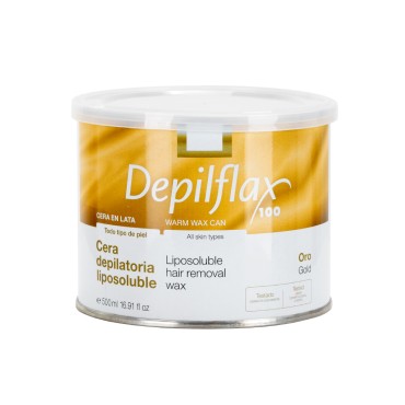 Depilflax 100 απαλό κερί χρυσό σε δοχείο 500 ml για αποτρίχωση — προβολή από μπροστά