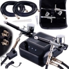 Kompressor for to aerografer 2x Aerograph 0,3 Slange 170cm Auto Stop Adjustment