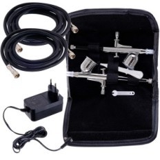 Compressor for two Aerographs 2x Aerograph 0,3 Hose 170cm Auto Stop Adjustment