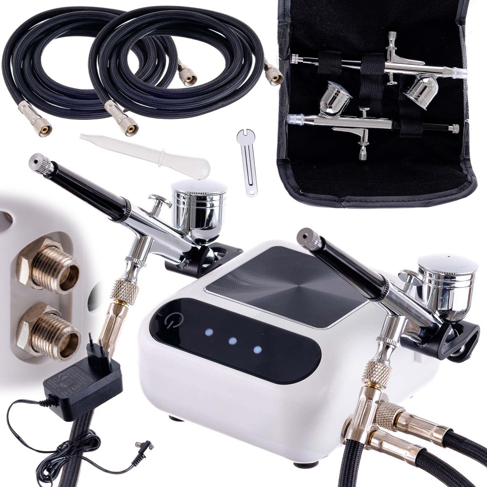 Quiet Mini Aerograph Compressor 2x Aerograph Hose Auto Stop Adjustment