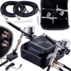 Quiet compressor for two aerographs 2x aerograph 0,3 hose 170cm adjustment