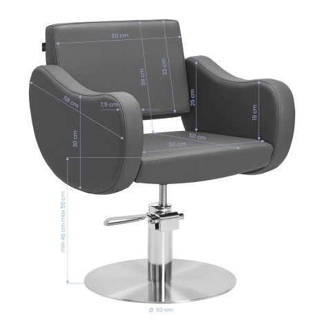 Fauteuil de coiffure Gabbiano Sewilla Gris avec base INOX