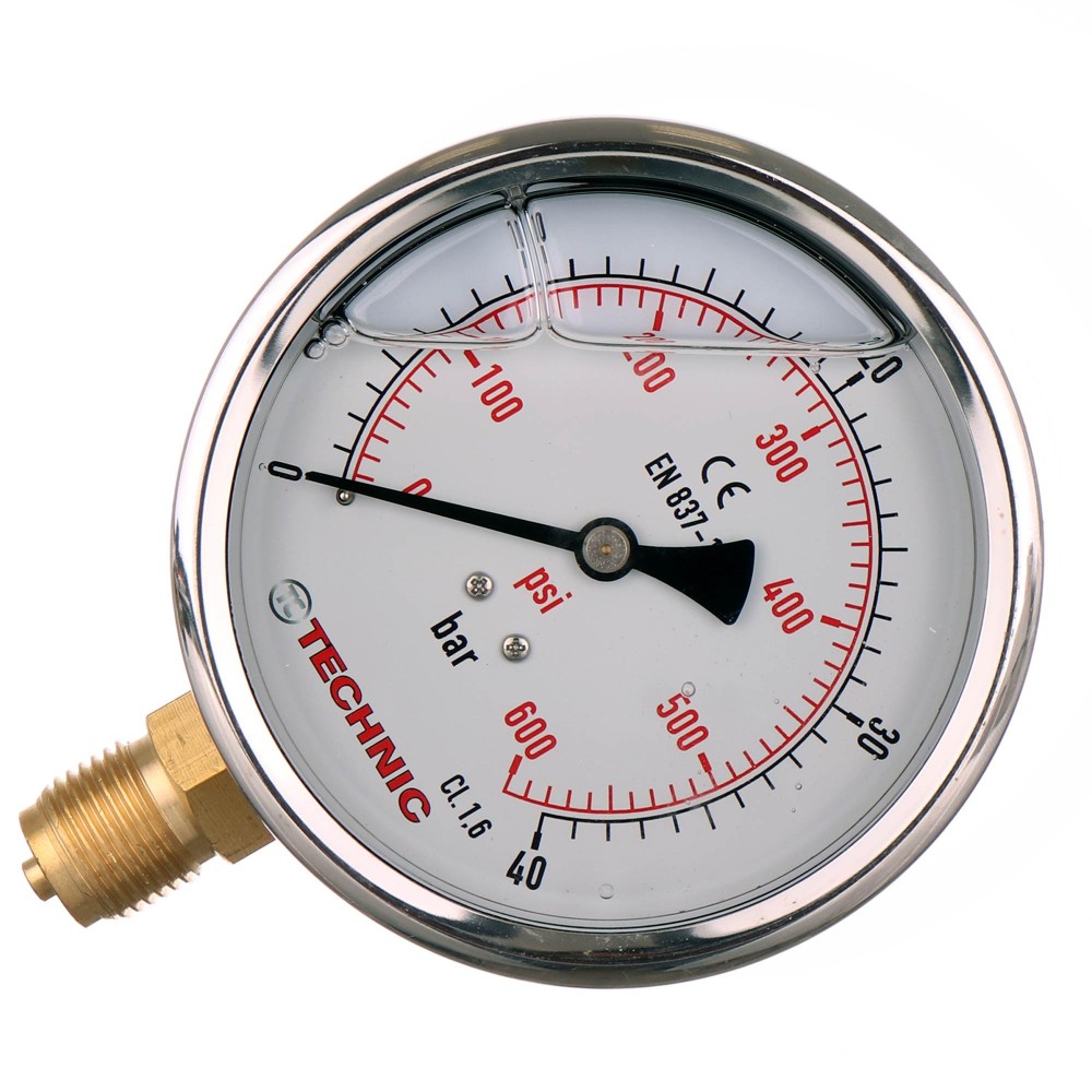 Gliceryn manometer. YT100GL-1/2 "0-40 bar 100mm bottom thread