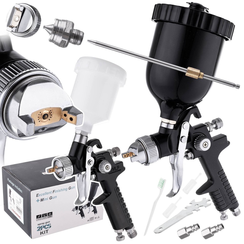 Picknickpistool 3x-nozzle 0.8 1.4 1.7 HVLP voor het schilderen van zwart