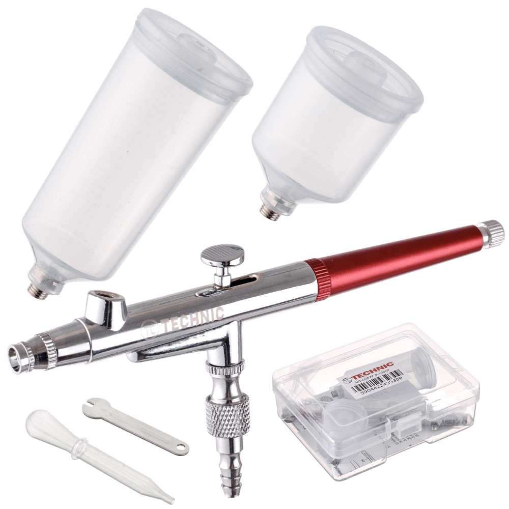 Modélisation aérographe avec buse 0.4mm deux réservoirs de peinture rouge