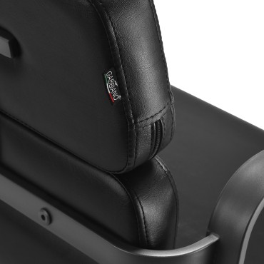 Cadeira de cabeleireiro Gabbiano Porto cinza preto — close-up da etiqueta