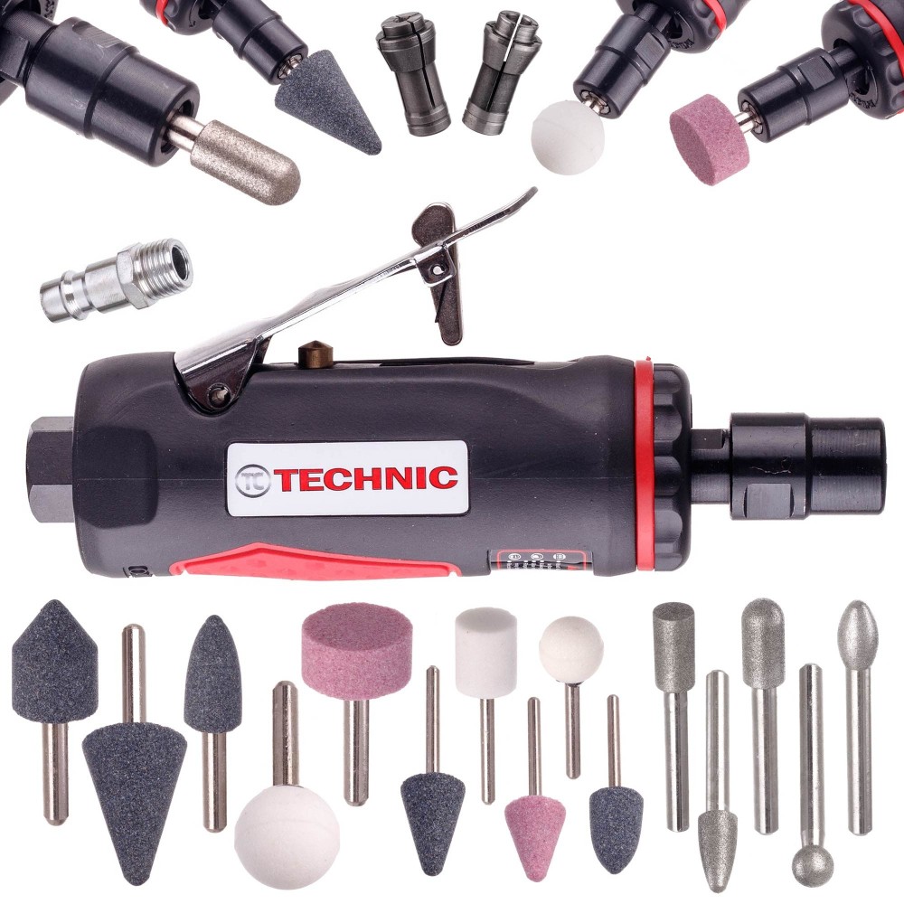 Pneumatische Schleifmaschine Meisterwerk Schleifsteine 15x 3 + 6mm Fräser