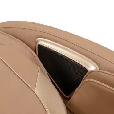 Cadeira de massagem Sakura Luxury 808 branca e bege — close-up do apoio de braço