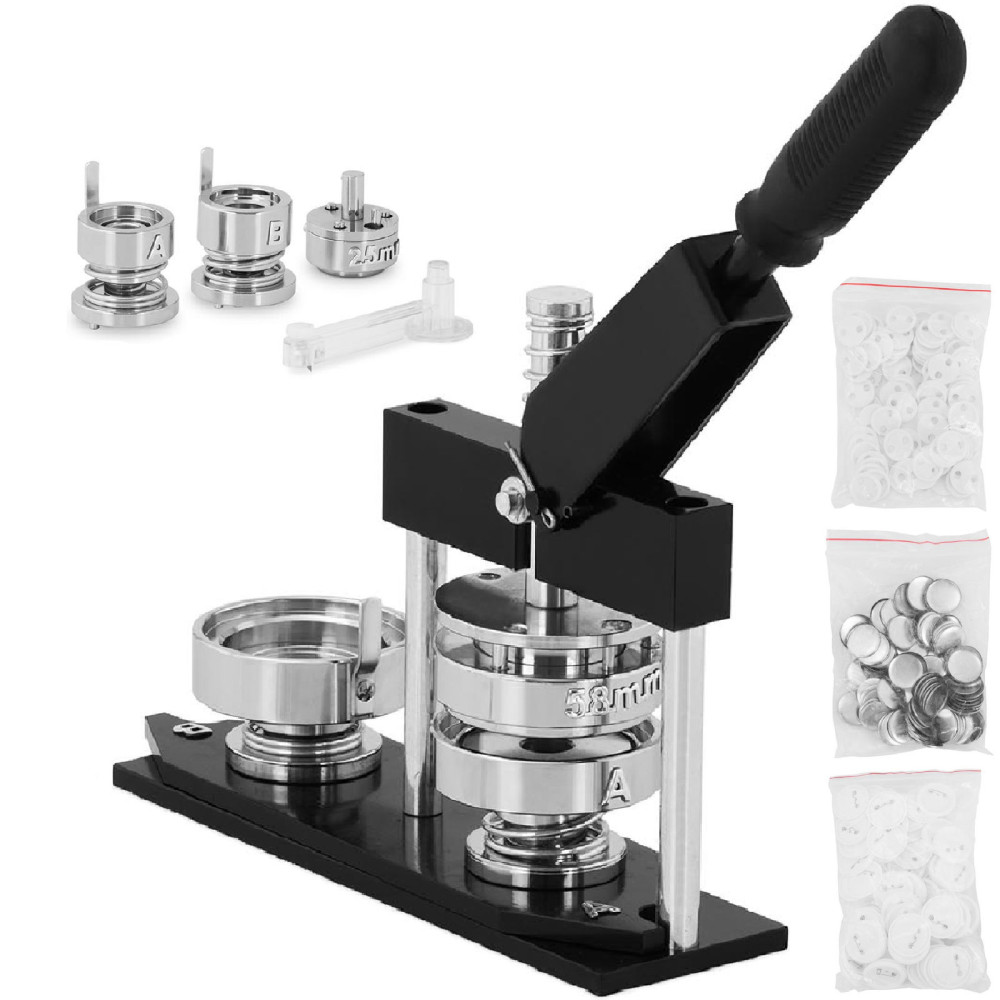 Máquina para botão de pinhão de pinos. Um conjunto de 200 peças. Qua 25/58 mm preto
