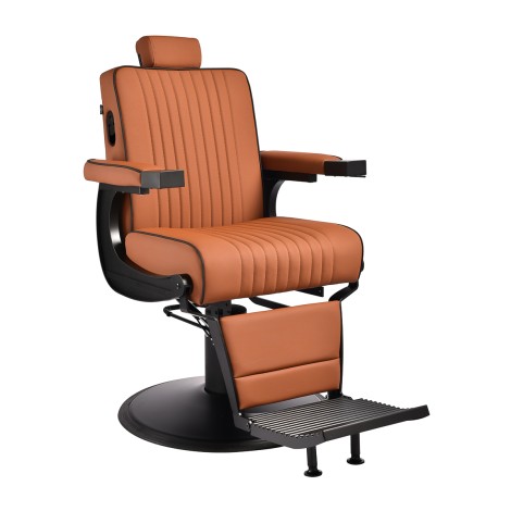 Gabbiano Levi Friseurstuhl mit schwarzem Gestell und braunem Rücken ohne Naht — Vorderansicht