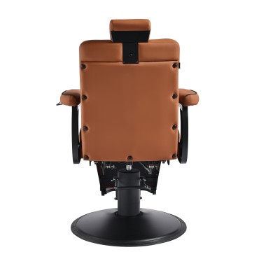 Fauteuil de barbier Gabbiano Levi cadre noir finition marron sans surpiqûres au dos — vue arrière