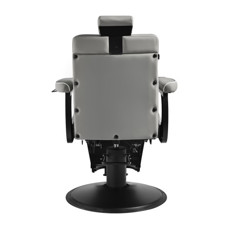 Gabbiano Levi barber chair with black frame gray without stitching at the back — rear view