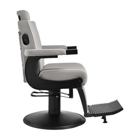 Gabbiano Levi barber chair with black frame gray without stitching at the back — side view