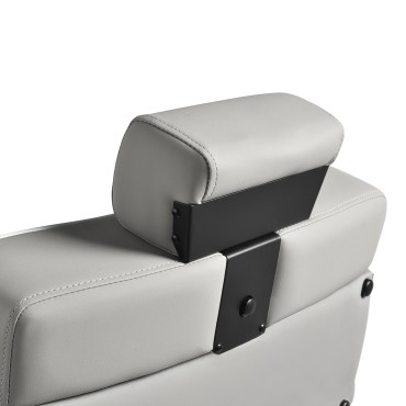 Gabbiano Levi kappersstoel met zwart frame grijze bekleding zonder stiksels aan de achterkant — detail kop